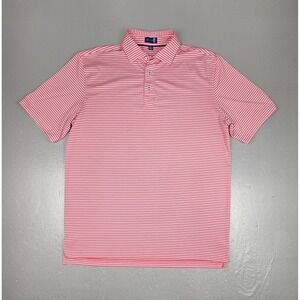 Stitch Branded Golf Polo Shirt Mens M/L Red White Striped Stretch Performance